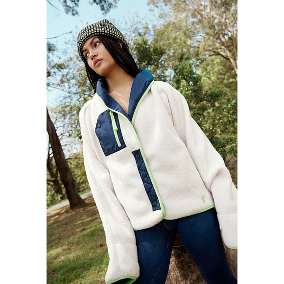 Free People Hit The Slopes Fleece Shawl Jacket in Canvas Combo Size XL - Picture 1 of 9